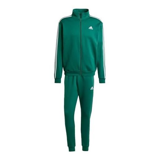 adidas basic 3-stripes fleece track suit tuta da allenamento, uomo, collegiate green, l