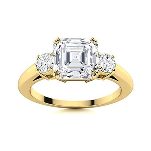 Shine Jewel diamante moissanite quadrato 1,3 ctw gioielli da donna con anello trilogia in argento sterling 925 (argento placcato oro giallo, 16.5)