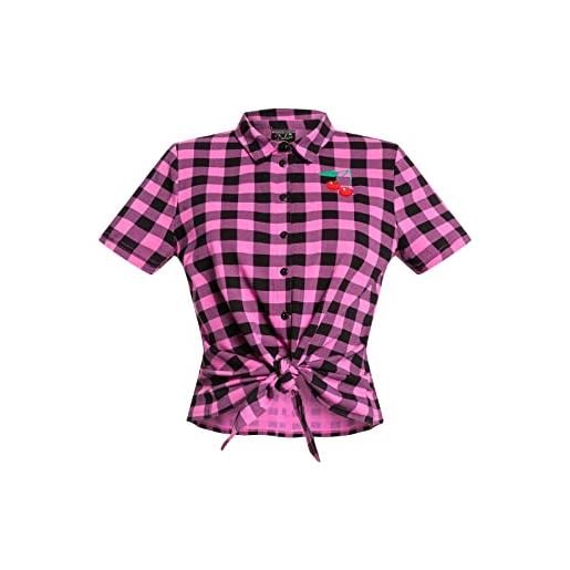Pussy Deluxe checkered short blouse donna blusa nero/rosa xs 90% cotone, 10% elasthane regular