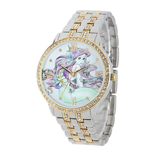 Disney orologio da donna con strass, ariel bicolore, movimento al quarzo