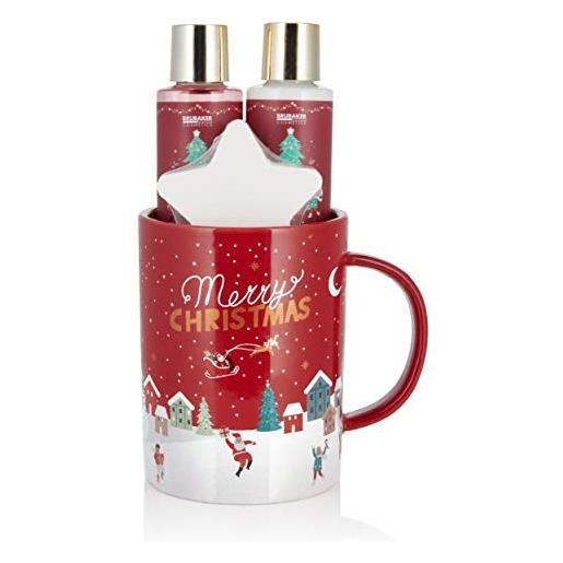 Brubaker cosmetics set bagno e doccia profumo di bacche invernali - set regalo in 4 pezzi in grande tazza natalizia - set natalizio per donne e uomini