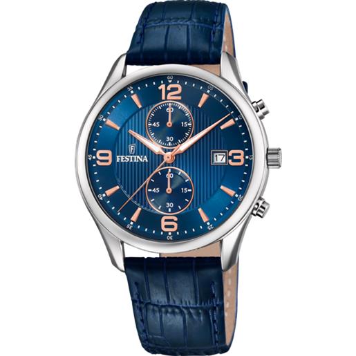 Festina orologio festina timeless cronografo f68556 blu con cinturino in pelle f6855_6