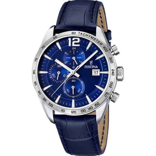Festina orologio festina timeless chronograph f167603 blu cinturino in pelle, f16760_3