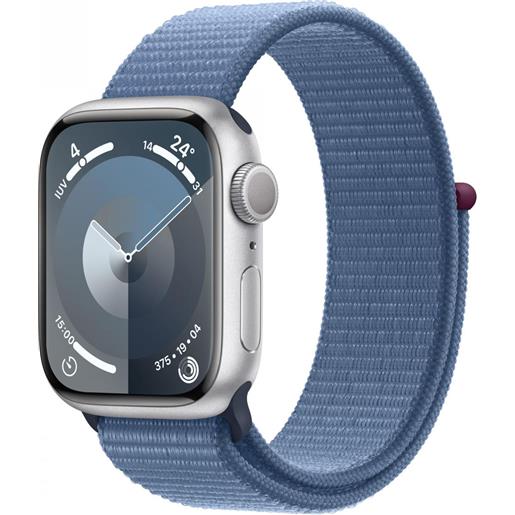 Apple watch series 9 gps cassa 41mm in alluminio argento con cinturino sport loop blu inverno - mr923ql/a
