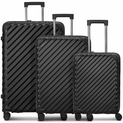 Pactastic collezione 03 set di valigie a 4 ruote, 3 pezzi, con piega elastica nero