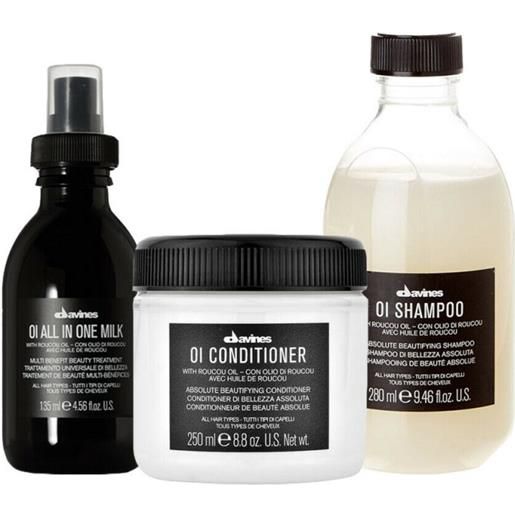 Davines oi shampoo + conditioner + all in one milk 280+250+135ml - rituale antiossidante idratante tutti tipi di capelli
