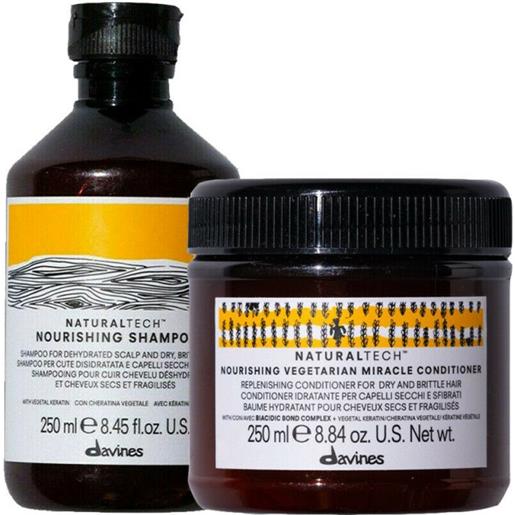 Davines naturaltech nourishing shampoo + vegetarian miracle conditioner 250+250ml - rituale ristrutturante capelli secchi sfibra