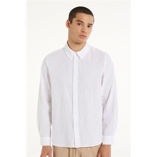 Tezenis camicia manica lunga in 100% cotone super leggero uomo bianco