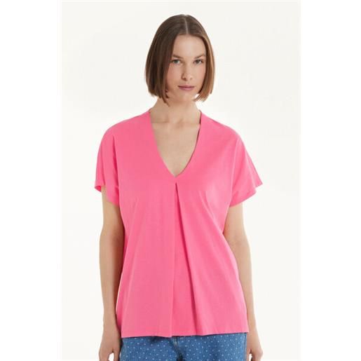Tezenis t-shirt scollo a v con pince in cotone donna rosa