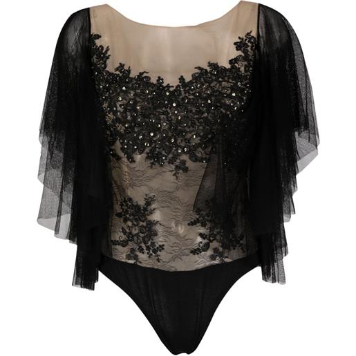 Gemy Maalouf top in pizzo chantilly - nero