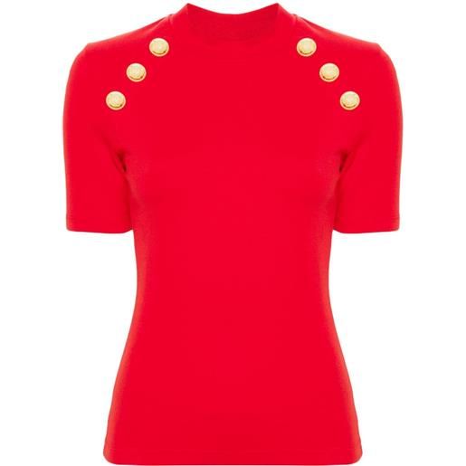 Balmain t-shirt signature con bottoni a moneta - rosso