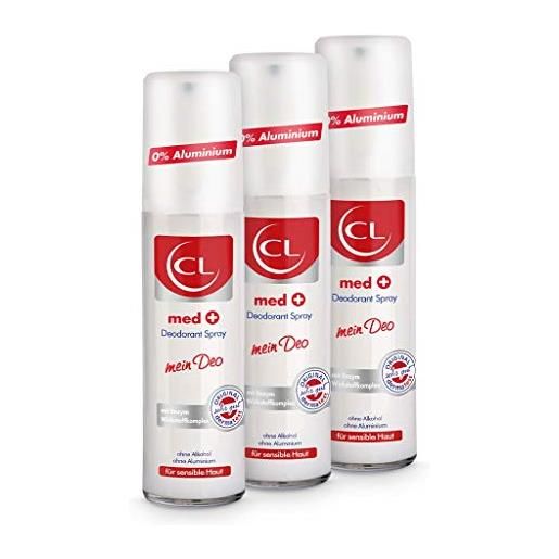CL med deodorante spray per pelli sensibili - confezione da 3 75 ml deodorante spray senza alluminio, zinco offre protezione attiva, cura delicata - deodorante uomo, donna