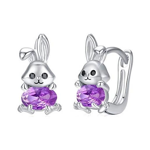 CUOKA MIRACLE orecchini a cerchio di coniglio in argento sterling 925 con zirconi cubici, orecchini coniglio animale per ragazze donne orecchini coniglietto per bambini (viola)