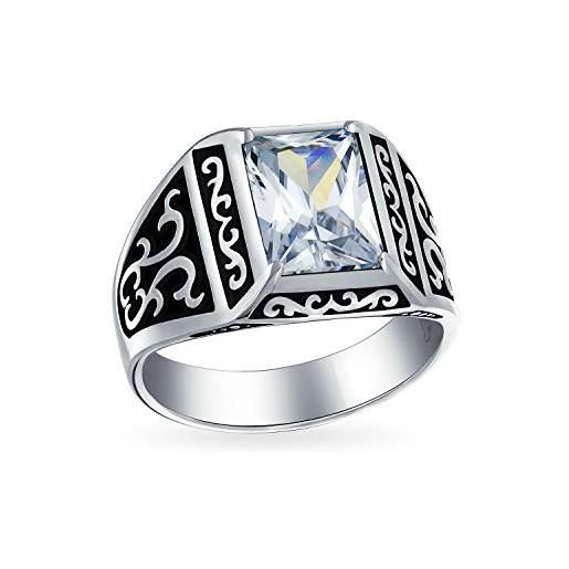 Bling Jewelry personalizza l'anello di fidanzamento in zircone cubico taglio smeraldo aaa per uomo in due toni ossidati in argento. 925 fatto a mano in turchia personalizzabile