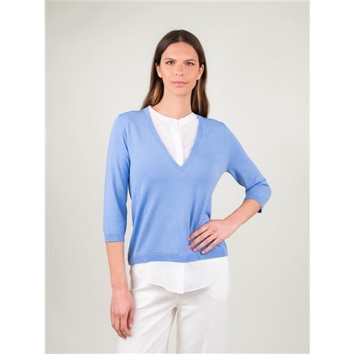 ANDREA MORANDO maglia camicia bicolor azzurro e bianco