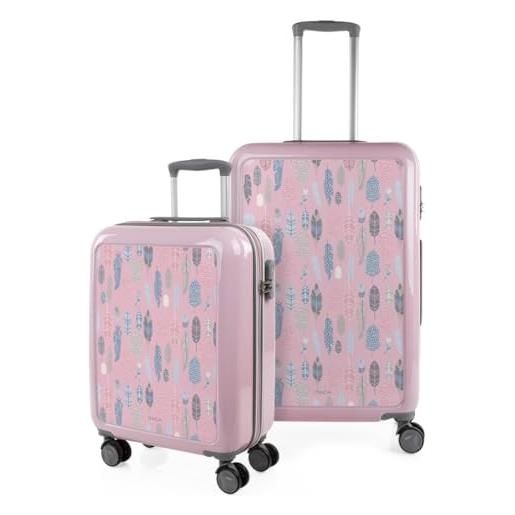 ITACA - set valigia media e valigia bagaglio a mano. Set valigie rigide per viaggi aereo - set trolley valigia rigida - set valigie rigide con lucchetto 703500, piume