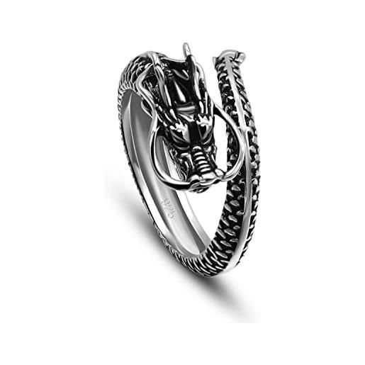 Dankadi anello drago regolabile in argento sterling 925, anello aperto con animali vintage, misura regolabile rock punk hip pop regalo gioielli festa di compleanno per uomo donna, diamètre 0.76, 