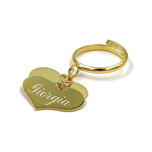 Damiano Argenti anello in argento 925 placcato oro giallo con due ciondoli pendenti a forma di cuore personalizzabili con incisione gratuita argento