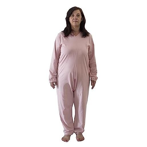 FERRUCCI COMFORT pigiama tutone sanitario in cotone da donna con cerniera sul dorso - 9078 ml pl - per incontienza, alzheimer e anziani (l)