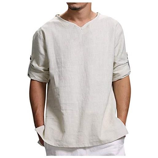 Haohon camicia di lino uomo saldi e cotton confortevole top top summer bluse fashion men's men's blouse camicia uomo lino cotone taglie forti