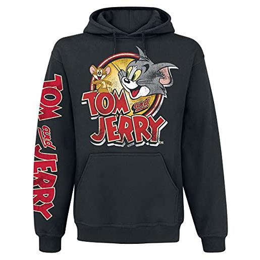 Tom And Jerry cartoon logo uomo felpa con cappuccio nero m 80% cotone, 20% poliestere regular