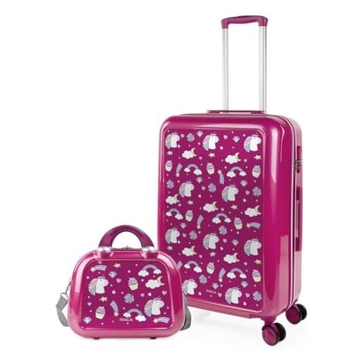 ITACA - set valigia media e valigia bagaglio a mano. Set valigie rigide per viaggi aereo - set trolley valigia rigida - set valigie rigide con lucchetto 703460b, unicorni