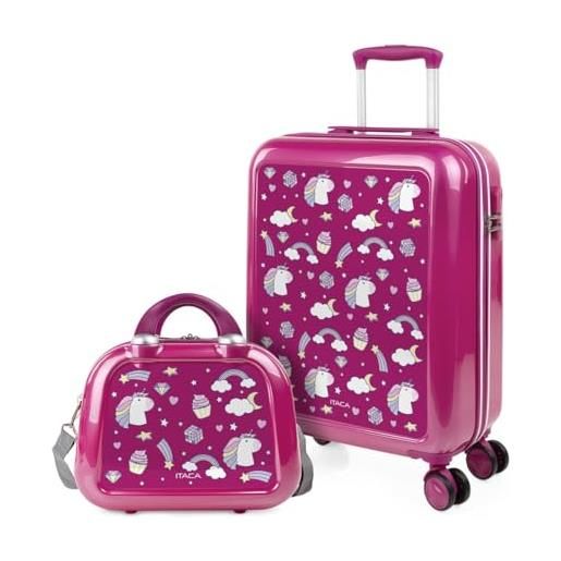ITACA - set valigia media e valigia bagaglio a mano. Set valigie rigide per viaggi aereo - set trolley valigia rigida - set valigie rigide con lucchetto 703450b, unicorni