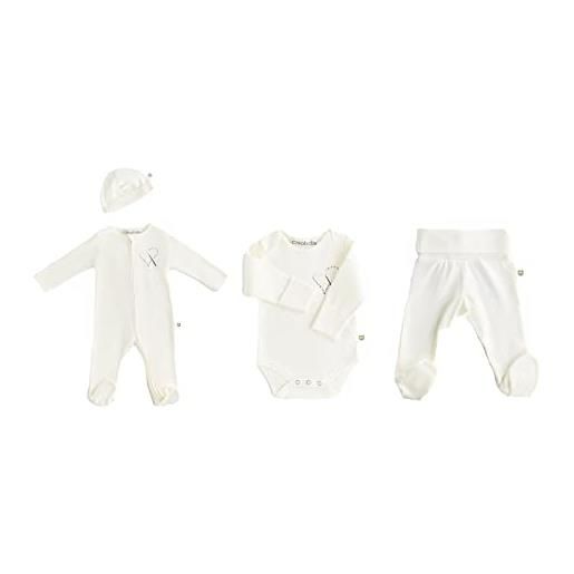 Cosababy Organics magic heart - set pagliaccetto e pantaloni con piedi, 100% cotone biologico certificato gots, bianco, 3-6 mesi
