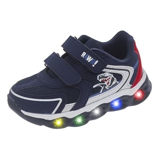 Chicco sneaker con luci nella suola e doppio velcro, unisex - bambini e ragazzi, blu (3), 24 eu