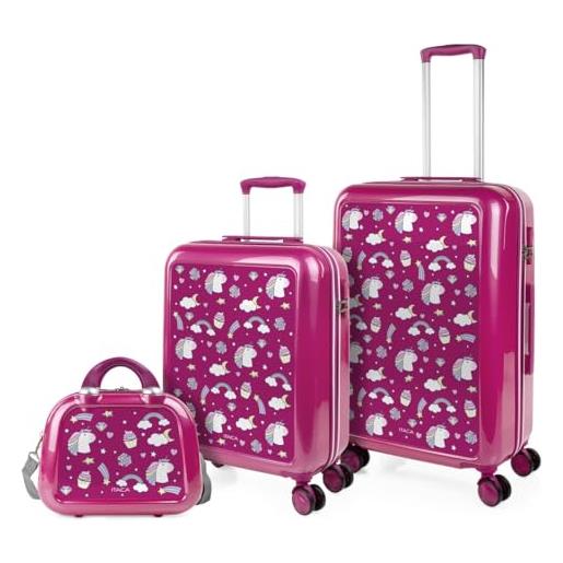 ITACA - set valigia media e valigia bagaglio a mano. Set valigie rigide per viaggi aereo - set trolley valigia rigida - set valigie rigide con lucchetto 703400b, unicorni
