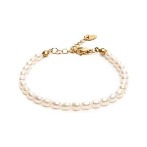 BERGERLIN bracciale di perle di riso per donna e uomo - con chiusura dorata e certificato di autenticità (m-l, oro)