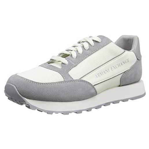 Armani exchange suede bicolor sneakers, scarpe da ginnastica uomo, off white silver, 40 eu