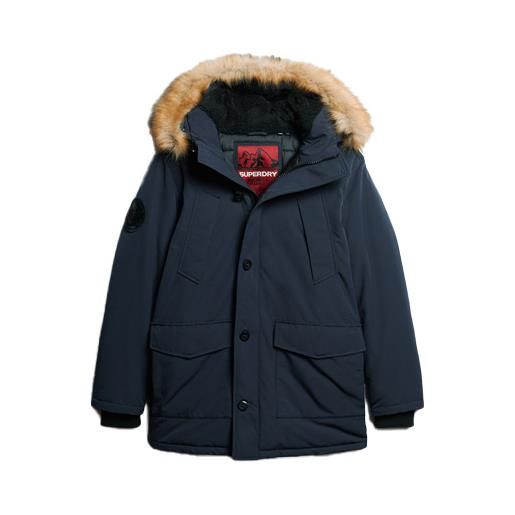 Superdry - parka - everest faux fur hooded parka nordic chrome navy per uomo in poliestere riciclato - taglia s, m - blu navy