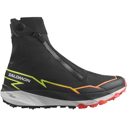 Salomon - scarpe da trail running - winter cross spike black/fiery coral/safety yellow - taglia 7 uk, 8 uk - nero