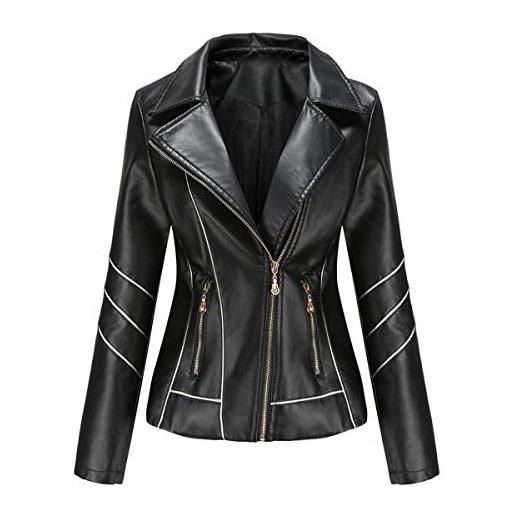 Hiser giacca corta da donna in pelle pu giacca tasche con cerniera vintage cappotti manica lunga l'autunno e l'inverno bike motocicletta giacchetto jacket (nero, l)