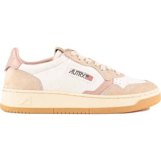 Autry sneakers medalist low in canvas bianco e pelle rosa
