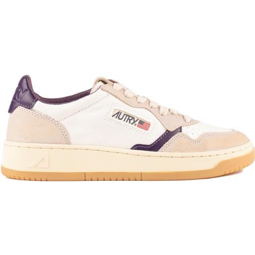 Autry sneakers medalist low in canvas bianco e pelle beige e viola