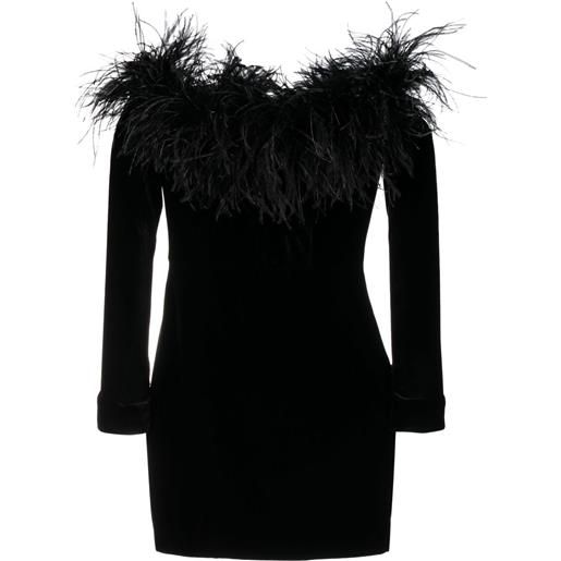 Alessandra Rich abito corto con bordo di piume - nero