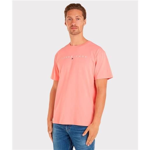 Tommy jeans t-shirt con logo sand rosa uomo