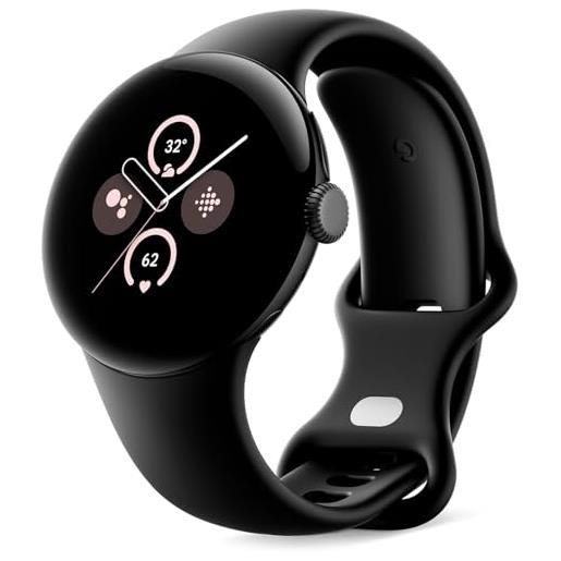 Google pixel watch 2 con fitbit controllo della frequenza cardiaca, gestione dello stress e sicurezza - smartwatch android - cassa in alluminio nero opaco - cinturino sportivo in ossidiana