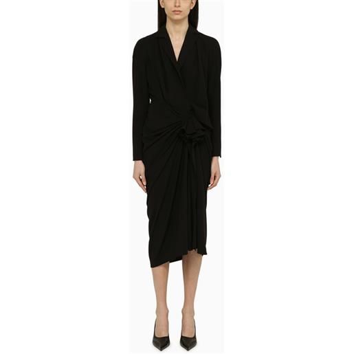 Dries Van Noten abito nero in misto lana con drappeggio