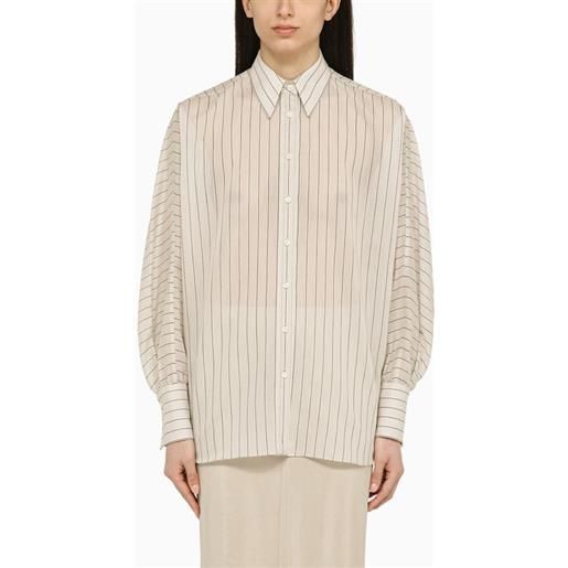 Brunello Cucinelli camicia a righe beige/bianca/nera in cotone e seta