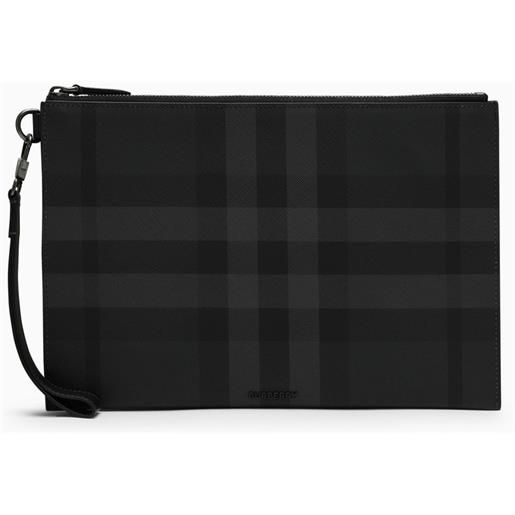 Burberry pouch con zip check grigio carbone