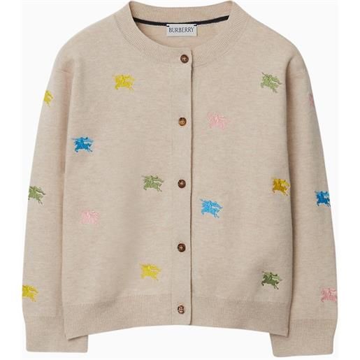 Burberry cardigan beige in cotone e cashmere con loghi