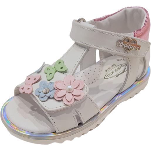 Sandali da bambina colore bianco con fiori e farfalle colorate frontali - balducci