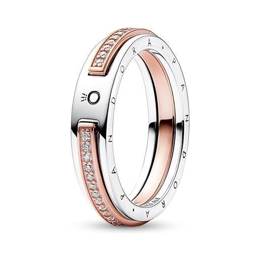 Pandora signature anello con logo bicolore e pavé, 50