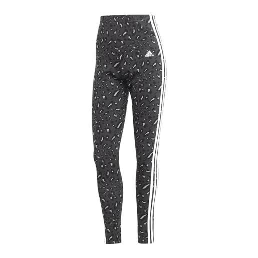 adidas essentials 3-stripes animal print leggings, grey/carbon/black, s women's