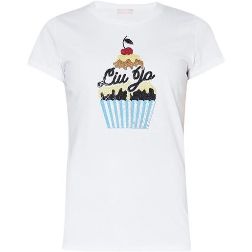 LIU JO t-shirt donna con stampa cupcake e strass xs