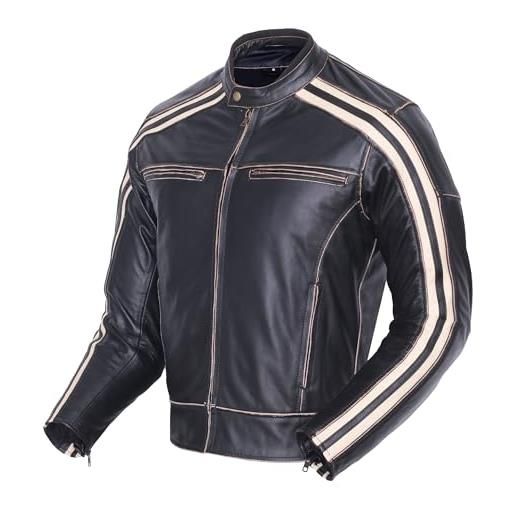 Bikers Gear uk-giacca stile retro racer bonnie caffè 100% cuoio, colore nero e bianco sulle maniche nero/bianco m