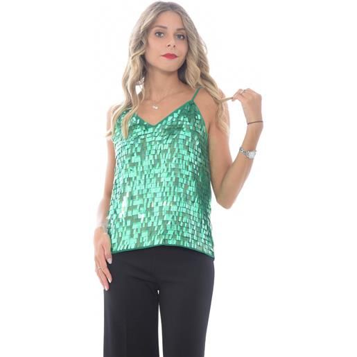 Pinko top donna full paillettes verde / 40